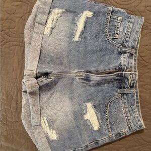 Distressed Blue Jean Shorts